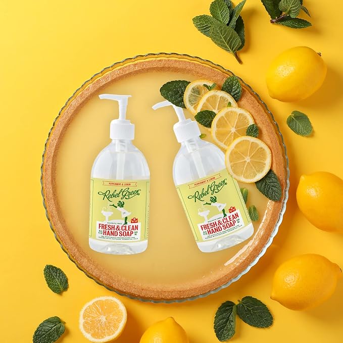 Rebel Green Liquid Hand Soap - Moisturizing Natural Bathroom & Kitchen Liquid Soap - Gentle Household Hand Wash (Peppermint and Lemon, 16.90 Fl Oz (Pack of 4))