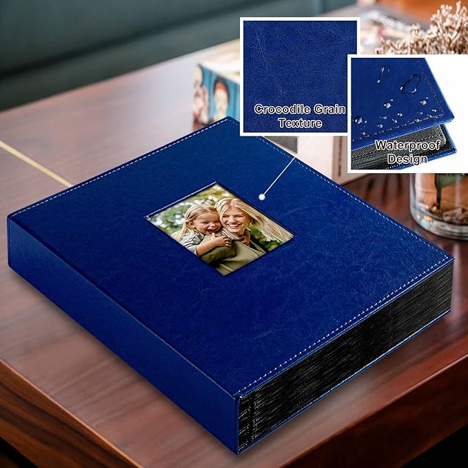 Ywlake Photo Album 4x6 400 Pockets, Leather Photo Albums Holds 400 Vertical Pictures Only Blue