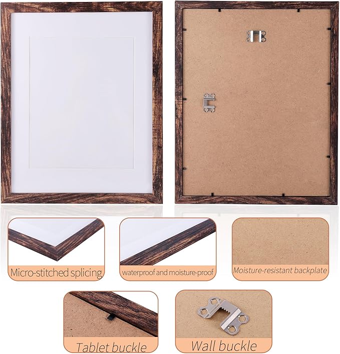 3 Pcs 11x14 Rustic Brown Wood Picture Frame - Display Pictures 8x10 with Mat or 11 x 14 without Mat - Distressed Brown Wooden Photo Frames for Wall Mounting 11 14 Matted to 8x10 Farmhouse Set of 3