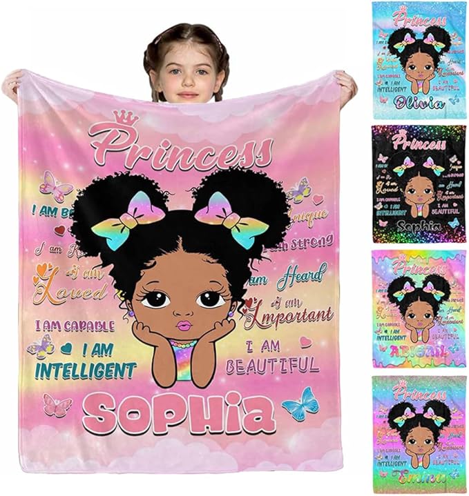 Personalized Blanket for Kids Adults Personalized Name Blanket Custom American African Blanket with Name Personalized Gifts for Christmas Birthday Mothers Fathers Day