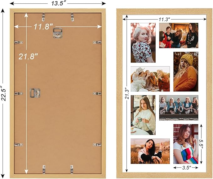 11.8x21.8 Collage frame with 8 Openings 4X6 Pictures, Multiple Picture Frame with Mat, Wall or Tabletop Decor, Natural Wood Grain,2 Pack