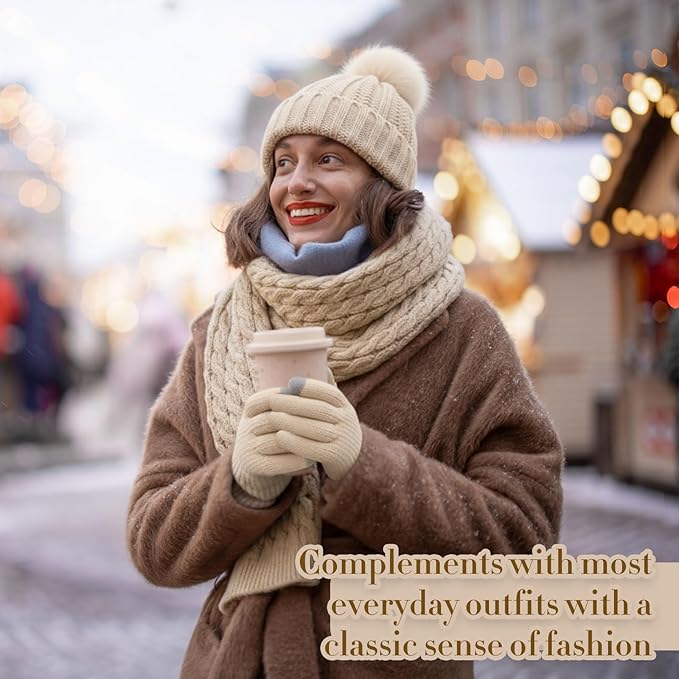Geyoga 6 Pcs Winter Warm Set for Women Warm Beanies Hats Touchscreen Gloves Long Scarf Ear Muffs Socks Winter Gifts for Women