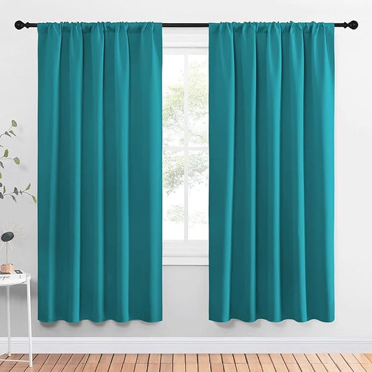 NICETOWN Peacock Blue Blackout Curtains Panels for Window, Thermal Insulated Rod Pocket Blackout Drapes/Draperies for Living Room (2 Panels, W52 x L72 inches)