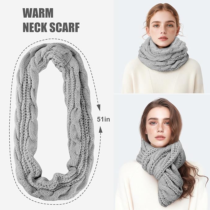 Winter Beanie Hat Scarf Gloves Set, Winter Clothes for Women, Fleece Lined Hats Touchscreen Gloves Thick Neck Warmer