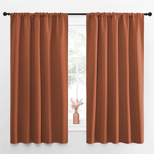 NICETOWN Blackout Curtains and Drapes - Thermal Insulated Solid Rod Pocket Blackout Draperies/Panels (Burnt Orange, 1 Pair, 52 by 63 inches)
