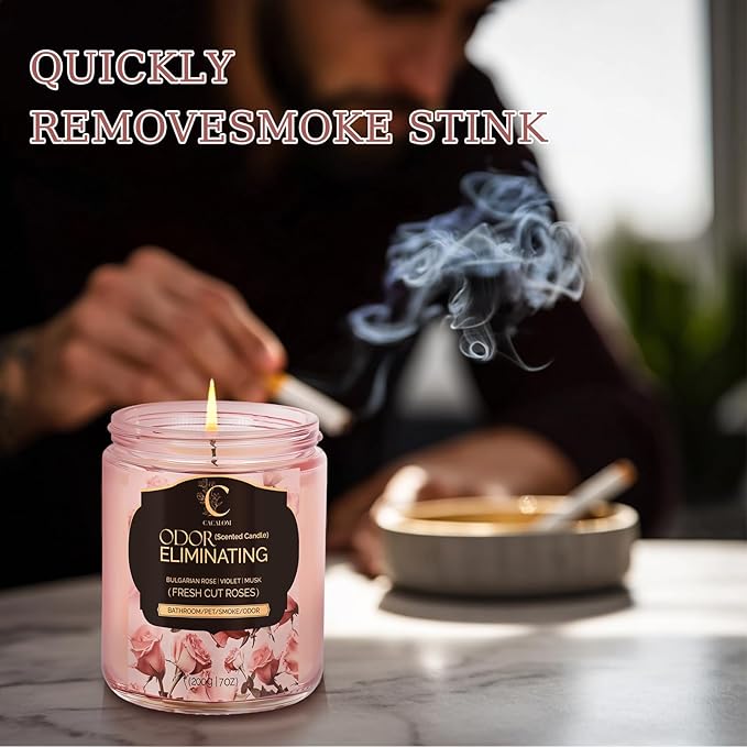 Rose Odor Eliminating Candles, Pet Scented Candles for Home, Single Wick Soy Candle Gifts for Women, Men, Ideal for Creating Relaxing Atmosphere, Over 50 Hours of Burn Time