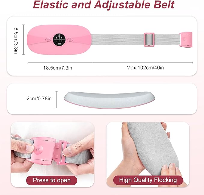 Heating Pad for Period Cramps, 3 Heat Levels and 3 Massage Modes, Portable Heating Pad for Menstrual Cramps, Cordless Electric Period Belt Back Belly Heat Pad, Pink