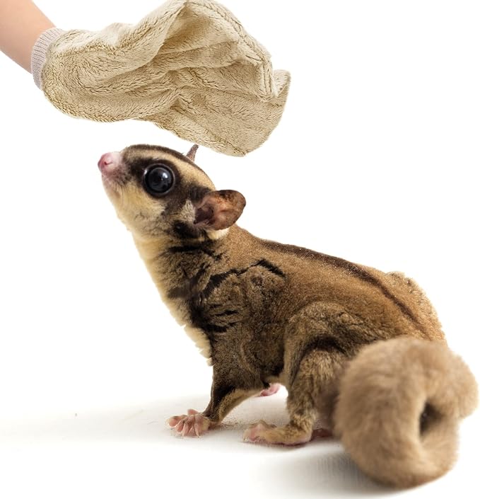 2 Pcs Sugar Glider Bonding Mitt, Calming Sleeping Glove, Bite Proof Animal Handling Gloves, Hedgehog Accessories Calming Glove for Train Your Sugar Glider Small Animals Hamster Rats Pet (Beige)