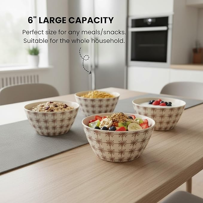Bamboo Bowl Set of 4 – 6 Inch 20 oz Durable Deep Cereal and Snack Dishware for Kids and Toddlers – BPA Free, Dishwasher Safe, Lightweight Alternative to Plastic or Ceramic (Sparkle Design)