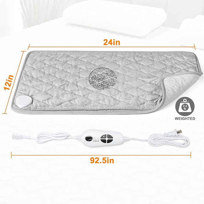 Deepsoon Heating Pad,Electric Heating Pads for Back,Neck,Abdomen,Moist Heating Pad for Shoulder,Knee,Arms,Legs,Dry/Moist Heat & Auto Shut Off,Christmas Gifts for Men and Women,Weighted Gray,24x12 Inch