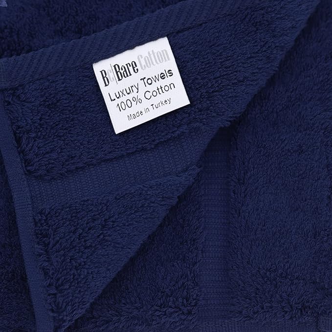 Luxury Hotel & Spa Collection Highly Absorbent, Quick Dry 100% Turkish Cotton 700 GSM, Eco Friendly Towel, for Bathroom Dobby Border Soft Bath Towel Set 27 X 54 -Navy Blue, Bath Towels - Set of 4