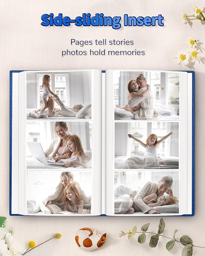 Photo Album 4x6 with 300 Pockets,Slip-in Picture Albums,Linen Cover Memory Book with Front Window,White Page Vertical Photo Book for Wedding,Family,Anniversare,Baby,Vacation