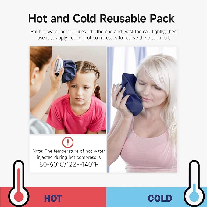 BICAREE Ice Cold Pack Reusable Ice Bags Hot Water Bag for Hot & Cold Therapy and Pain Relief with Cover, No-Leak Elastic Breathable Ice Bag, Size 6"