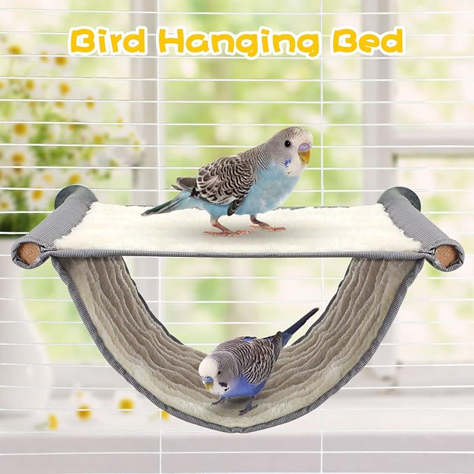 BWOGUE Bird Nest Bed Hanging Hammock, Parakeet Bed for Cage, Cockatiel Bed | Warm Fleece Snuggle Hut, Double-Layer Comfort, Wooden Perch Setup, Washable Hammock