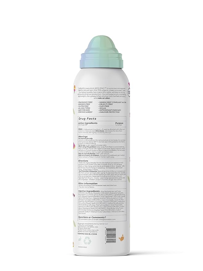Sonrei Kids ZinQ™ Organic Mineral Mist Sunscreen | SPF 30, Broad Spectrum, Water-Resistant | Vegan, Eco-friendly (6 Fl Oz (Pack of 1))