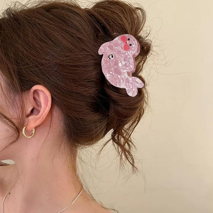 Cute Sea Lion Hair Clips - 1pc Ocean Animal Hair Jaw Clip Kawaii Pink Sea Lion Acetate Hair Barrettes Acrylic Hair Styling Accessories Spring Summer Hair Claw Clip for Women Thick & Thin Hair