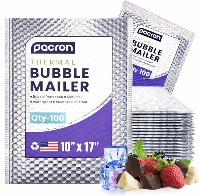 100-Pack Insulated Silver Thermal Bubble Mailers 10 x 17 - Waterproof Metallic Foil Self-Sealing Padded Envelopes for Cold Shipping, Perishables, Food, Cosmetics, Pharmaceuticals