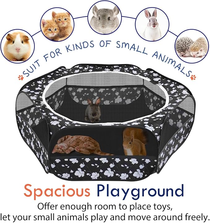 Pawaboo Small Animal Playpen with Zippered Cover, Magnolia | Portable pop-up pet tent for supervised rabbits, guinea pigs, chicks and kittens; water-resistant bottom and 3 metal rods