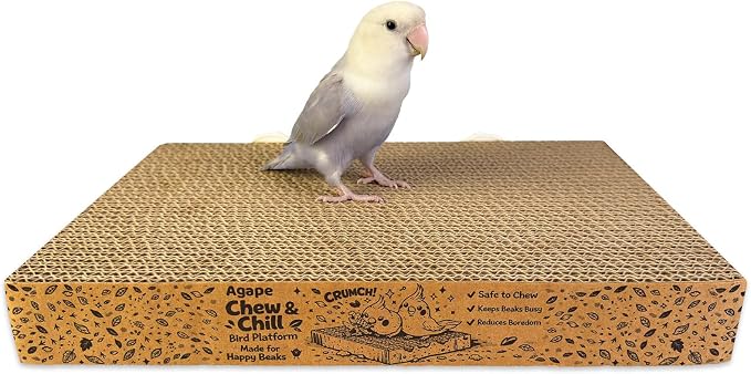 Agape Shreddable Bird Cardboard Platform, Natural Parrot Chew Toy and Perch | Safe Cage Mounted Paper Toy Accessory for Budgies, Lovebirds, Quakers, Cockatiels & Conures, Supports Beak & Foot Health