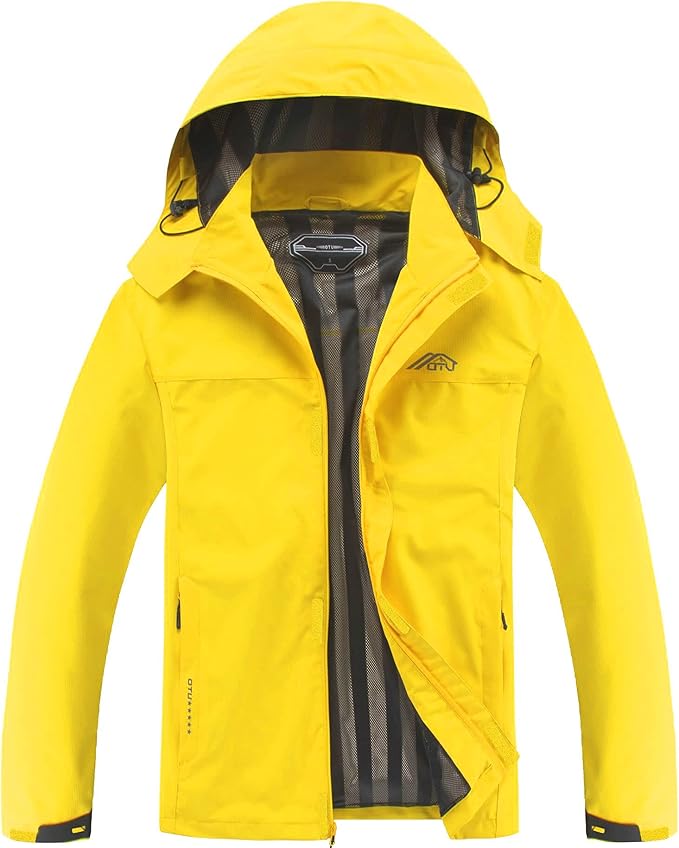 OTU Men's Lightweight Waterproof Hooded Rain Jacket Outdoor Raincoat Shell Jacket for Hiking Travel