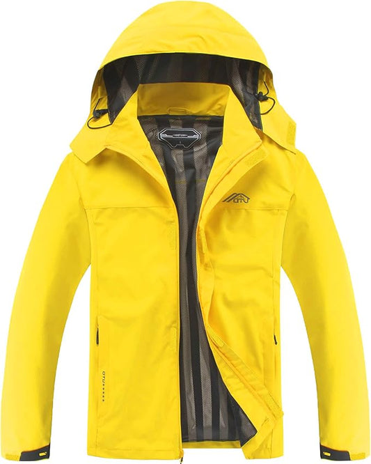 OTU Men's Lightweight Waterproof Hooded Rain Jacket Outdoor Raincoat Shell Jacket for Hiking Travel