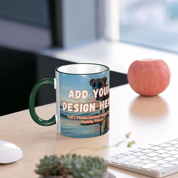 Custom Mugs and Coffee Cups Partial or Full Size Printed Creative Designs Customizable with Your Photos Images Text (Full-Width, Dark Green)