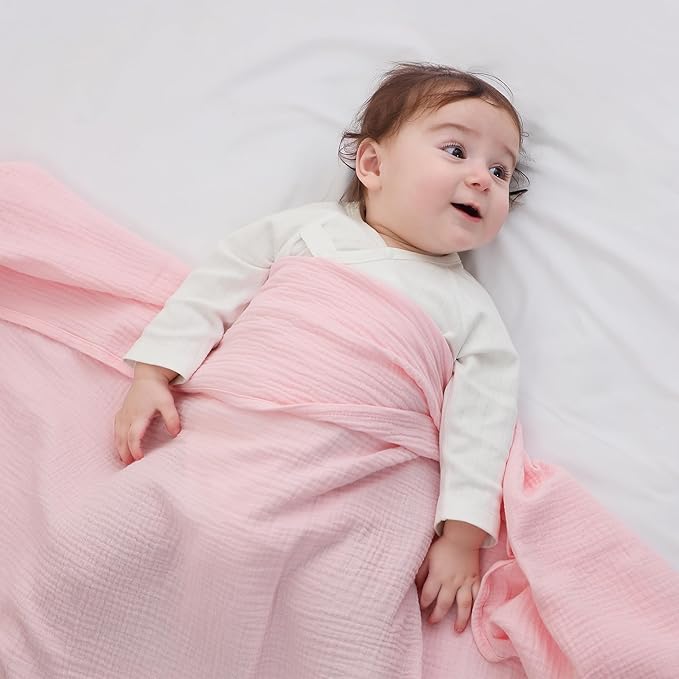 DaysU Muslin Baby Swaddle Blanket, Cotton Swaddling Blankets for Baby Boy and Girl, Nursery Skin-Friendly Baby Receiving Blanket for Newborns, Breathable Swaddle Wrap 2 Pack, 47”x47”-Pink+Lilac