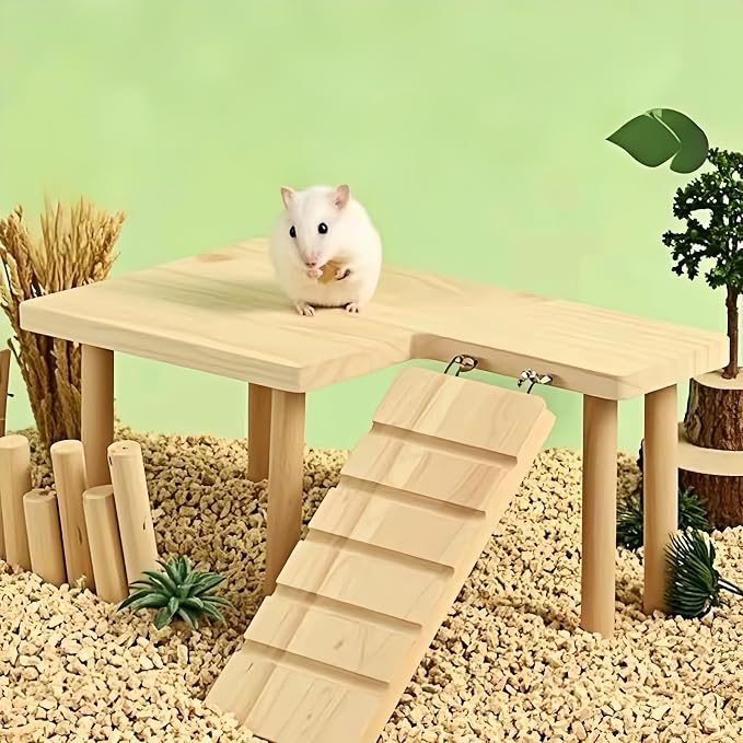 Wooden Hamster Platform for Hamster Cage Accessories Climbing Toys Dwarf Syrian Hamster Gerbil Rat Mice Degus or Other Small Pets (Rectangle)