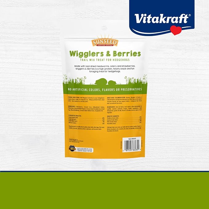 Sunseed Vita Prima Wigglers & Berries Hedgehog Treats - High-Protein Berry Mix for Hedgehogs - Ideal Daily Supplement for Enhancing Your Hedgehog's Diet