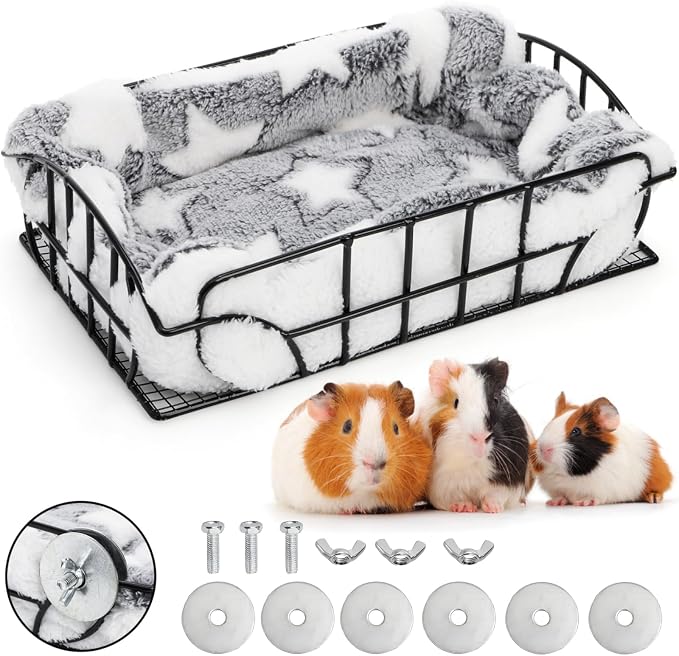 Metal Rat Cage Hanging Platform with Mat, Chew Proof | Rat Hammock Basket Squirrel Cage Bed Platform Accessories, Small Animal Habitat for Hamster, Hedgehog, Chinchilla Pig, Black