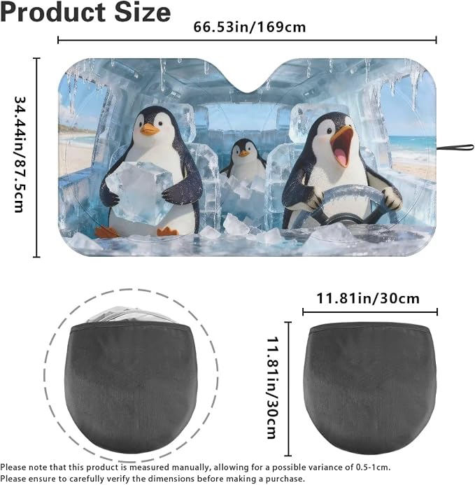 Cute Penguins Car Windshield Sun Shade Fit Front Window Foldable Funny Automotive Interior Accessories for Protection Auto Sun Heat and UV Rays Blocker Universal