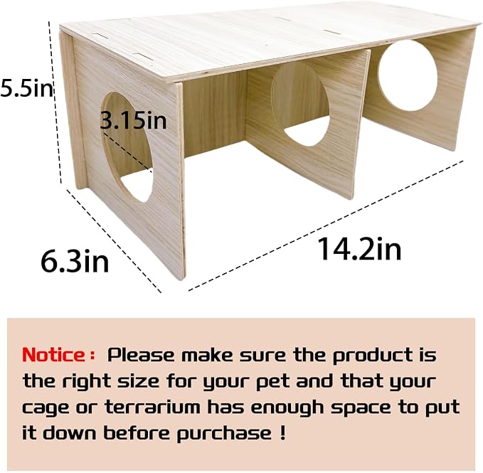 Hamiledyi Wooden Hamsters 2-Chamber Hideout-Tunnel Multi Chamber Exploring Toy Rat 14 x 6.3 x 5.5 Exploring Tunnel Toy for Mice Guinea Pig Squirrel Sugar Glider