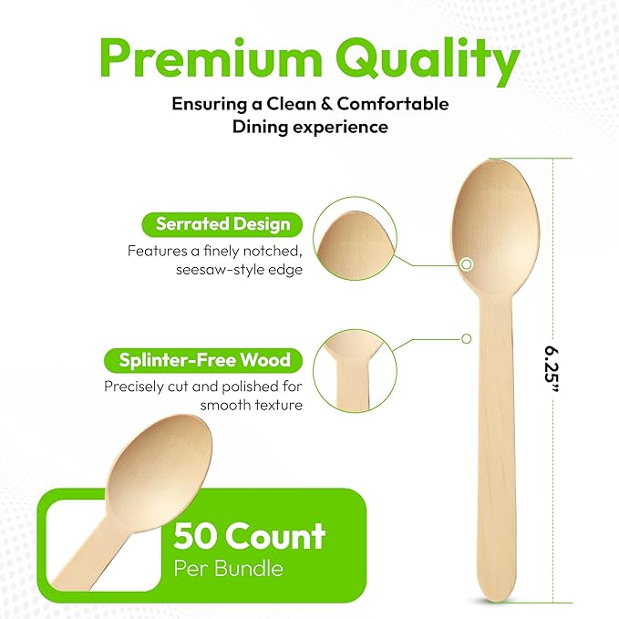 Custom Disposable Wooden Spoons 6.25" – Personalized Biodegradable Spoon for Events, Parties & Catering | Eco-Friendly Custom Name Spoons | Customizable Wooden Cutlery for Weddings & Special Occasions