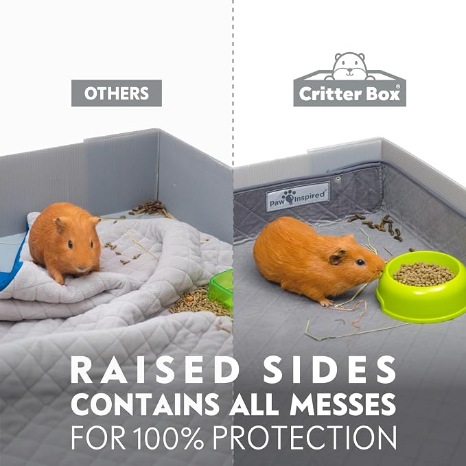 Paw Inspired Reversible Critter Box, C&C 2x3 (14-Inch Grids), Gray/Green | Washable Fleece Cage Liner, Raised Sides, Bedding for Guinea Pigs Rabbits, Hamsters, Small Animals, Edge Protected Pee Pads