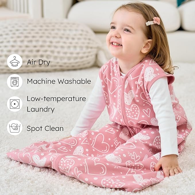 Baby Sleep Sack 0-6 Months, 100% Cotton Sleeping Sack for Newborn and Infant, 3 Pack Baby Wearable Blanket for Boy and Girl, 0.5 Tog Lightweight Double Zipper Sleep Bag Pink Heart