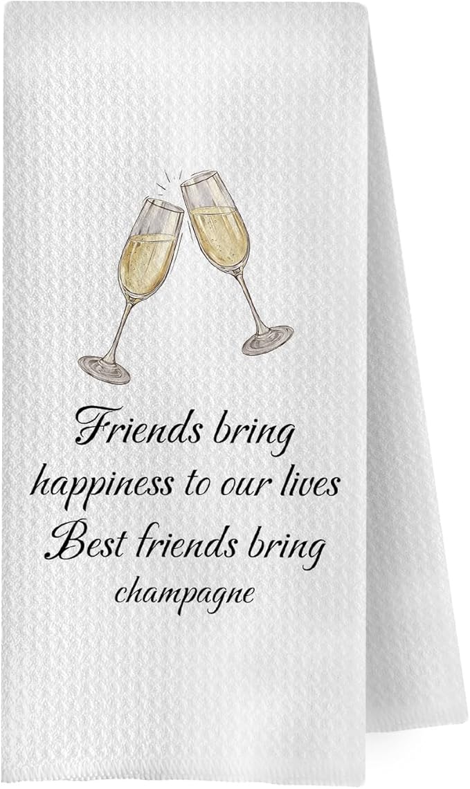 Funny Champagne Kitchen Towels - Gifts for Champagne Lovers Friends Decorative Waffle Weave Dish Towels, Friendship Gifts Hand Tea Towel, 16x24 Inch