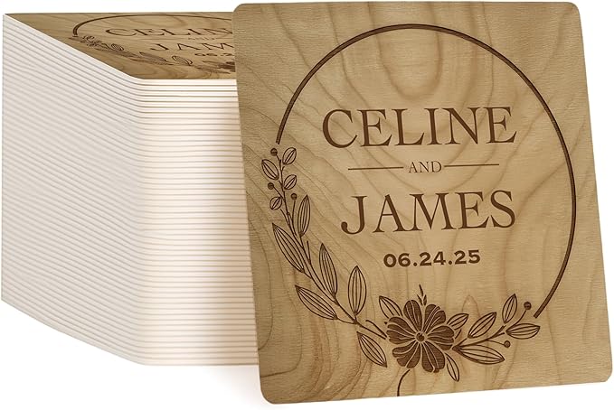 40 Pack Personalized Wedding Coasters, Custom Cardboard Coasters for Drinks with Photo Print and Text, Keepsake Wedding Favors and Gifts for Couples, 4x4 Square, Design 2