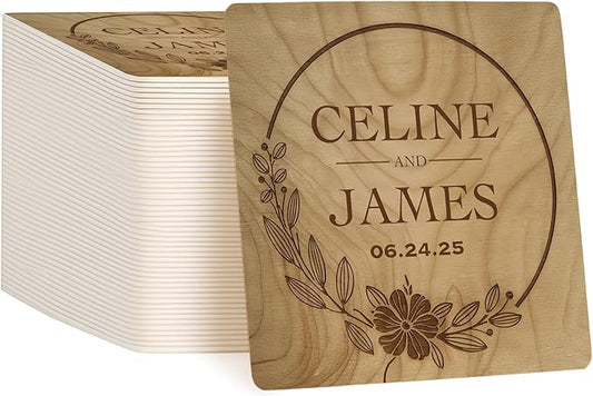 40 Pack Personalized Wedding Coasters, Custom Cardboard Coasters for Drinks with Photo Print and Text, Keepsake Wedding Favors and Gifts for Couples, 4x4 Square, Design 2