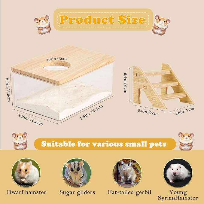 Transparent Hamster Sand Bath Box with Ladder Multi-Functional Dust Bath, Hideout & Digging Box for Hamsters, Chinchillas & Small Pets Easy-Clean Acrylic Habitat Accessory