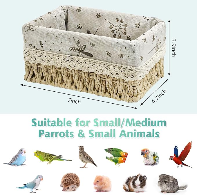 kathson Bird Nest Parrot House Birds Sleeping Bed Straw Weave All Season Hanging Hammock Bird Bed Snuggle Hut Birdcage Accessories for Parakeets Budgies Cockatiels Conures Quaker Parrot