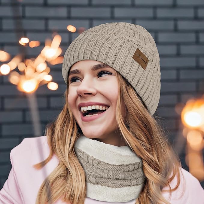 Loritta 3-Pieces Winter Hat Neck Warmer Touchscreen Gloves Set Knit Thick Scarf Beanie Hats Scarves Set Gifts for Women