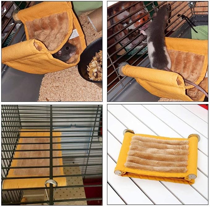 Warm Hamster Hammock House Mouse Rat Hanging Swing Bed Guinea Pig Cage Bedding Small Pet Animal Double Layer Cage Tent Hut Nest for Winter Mouse Rat Hamster Play Sleep