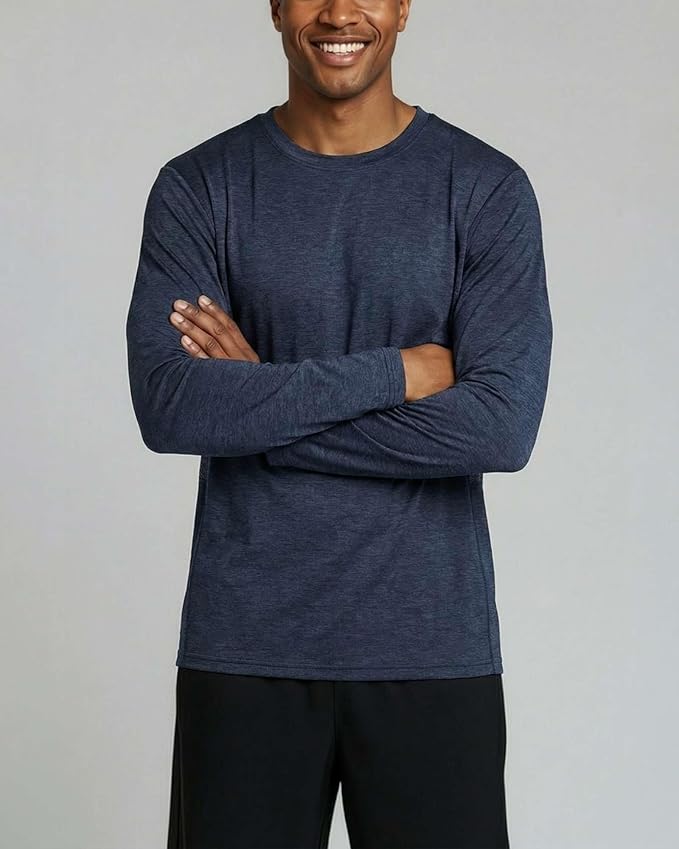Real Essentials 4 Pack: Mens Long Sleeve Dry Fit T Shirts Hiking Fishing Workout Gym Work Sun UPF 50 Wicking Running Tee