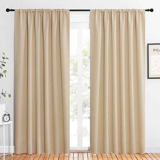 NICETOWN Room Darkening Curtains for Bedroom - Triple Weave Home Decoration Thermal Insulated Solid Drapes for Patio Door (Biscotti Beige, Set of 2 Panels, 62 x 84 Inch)
