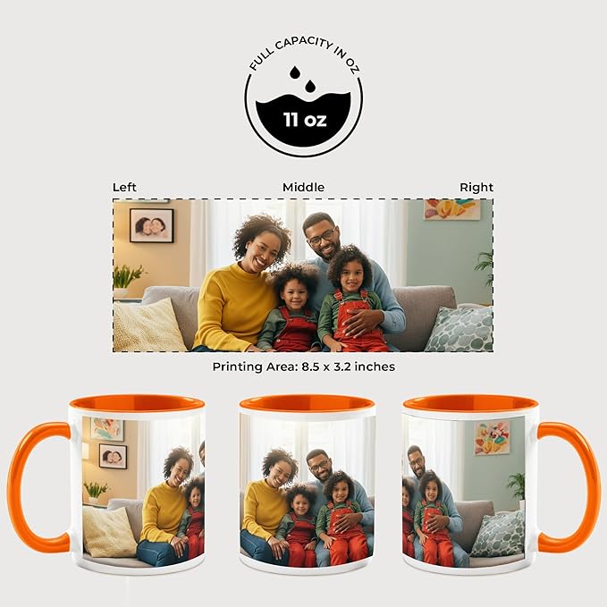 Personalized Mug, Custom Ceramic Mug with Photo and Text, 11oz, Pack of 50, Glossy Coffee Cup, Perfect for Christmas, Secret Santa or as Holiday Gift for Family or Friends, White/Orange