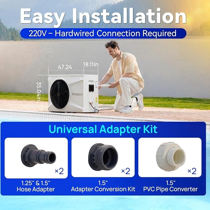 AQUASTRONG Inverter Swimming Pool Heat Pump,Pool Heater for Above Ground and Inground Pool Heating Smart WiFi Control and Cooling Pool Heater Pools Up to, 26000 Gallons