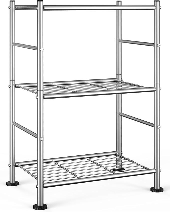 Storage Shelves - 3 Tier Shelf Organizer, Sturdy Metal Shelving with Adjustable Leveling Feet, Space-Saving Shelves Organizer for Pantry, Laundry, Kitchen (18" x 12" x 30", Silver)