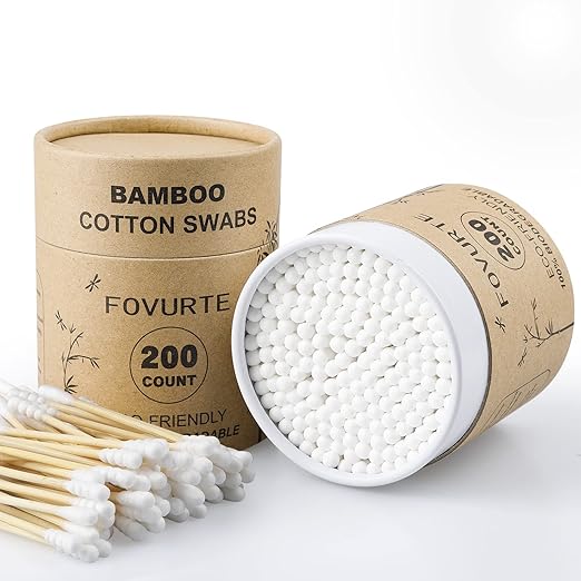 Bamboo Cotton Swabs 400 Count - Spiral&Round Double qTips Cotton Swabs, Organic Wooden Cotton Buds for Ears, Natural Bamboo Ear Sticks Q Tips for Cleaning, Makeup, Travel