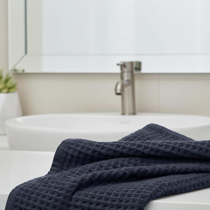 DEMMEX Organic Cotton Waffle Weave Turkish Towel Set for Bathroom, 100% Oeko-TEX Certified Super Soft Turkish Cotton, Lightweight & Quick Dry, 1 Bath & 2 Large Hand Towels, 30x60/20x30 in., Charcoal