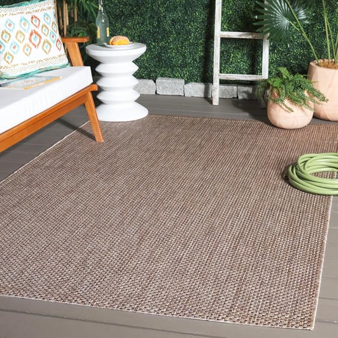 SAFAVIEH Washable Rug Outdoor Courtyard Collection - 4' x 5'7", Natural & Black, Non-Shedding & Easy Cleaning, Ideal for Patio, Backyard, Mudroom (CY8521-37312)
